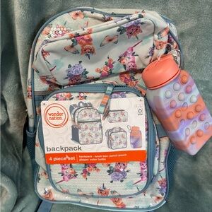 Wonder Nation Kids Cats/Floral Backpack Set - Blue and Purple NWT